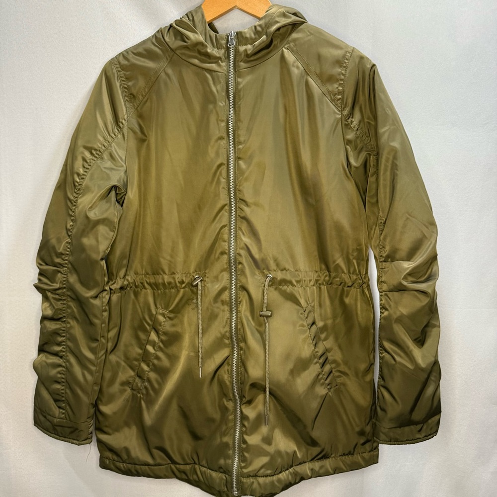 Me Jane Olive Green Hooded Puffer Jacket with Drawstring Waist Size S